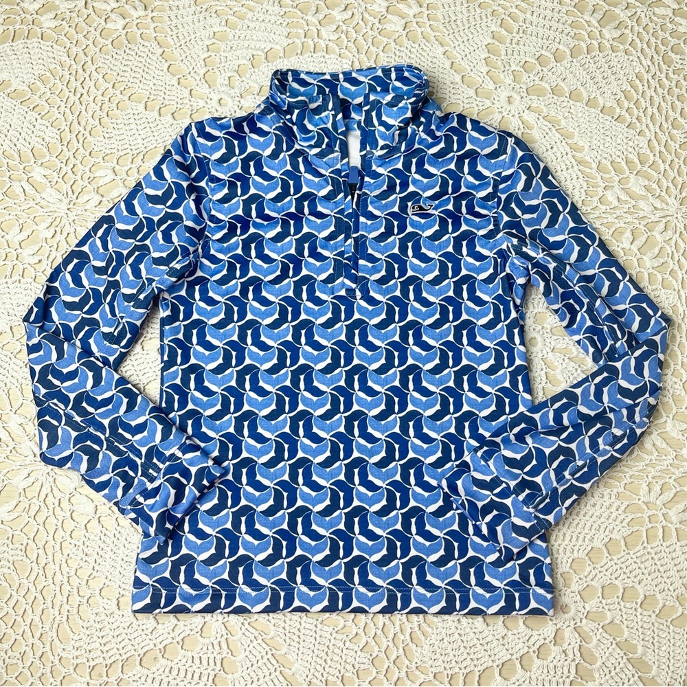 Vineyard Vines Girls XS 5-6 Blue Geometric Whale Tail Performance Pullover